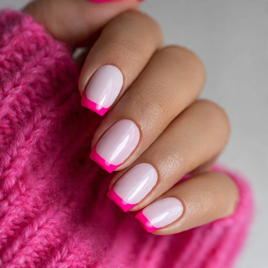Neon Pink French Tip Nails