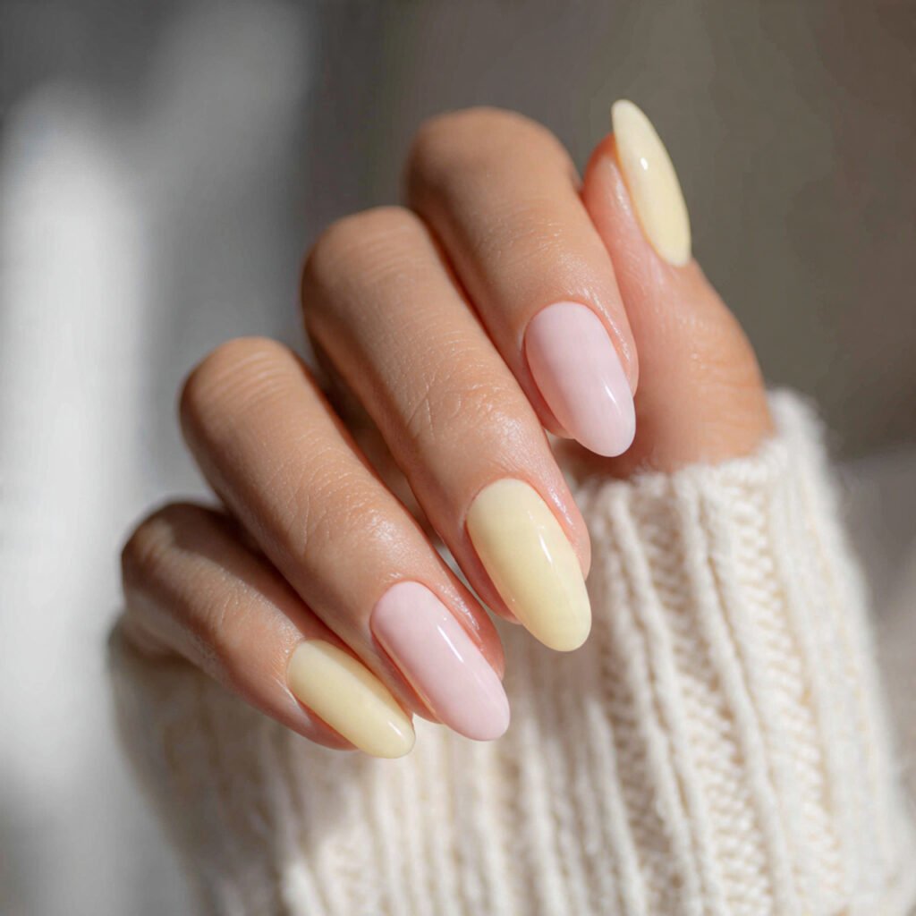 Soft Pink and Butter Yellow Nail Ideas