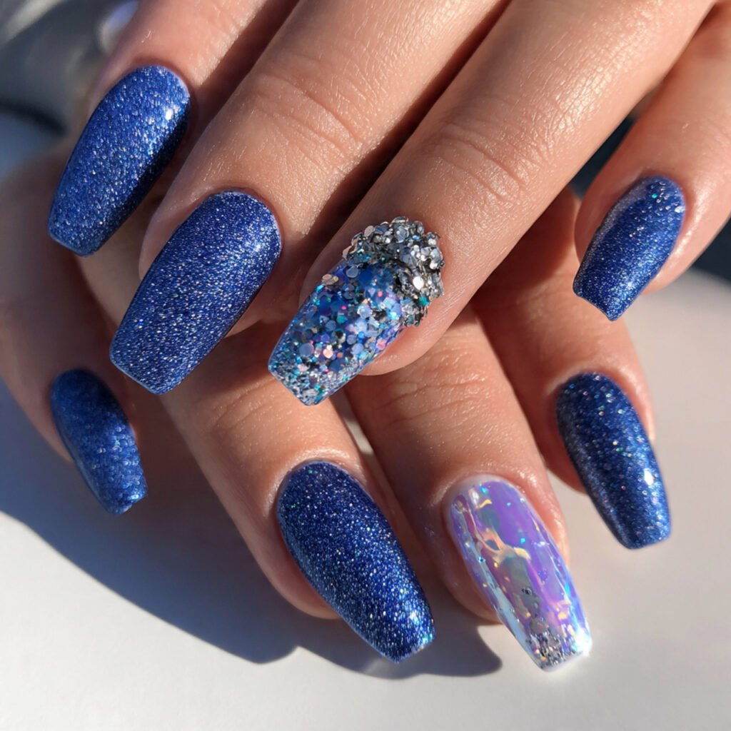 Blue Glitter Summer Nail Ideas