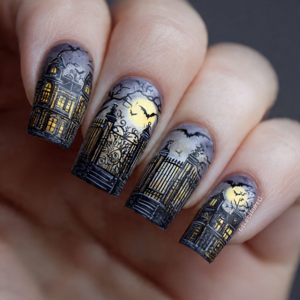 30 Best Halloween Nail Ideas for Every Vibe and Skill Level 9 Haunted Mansion Nails