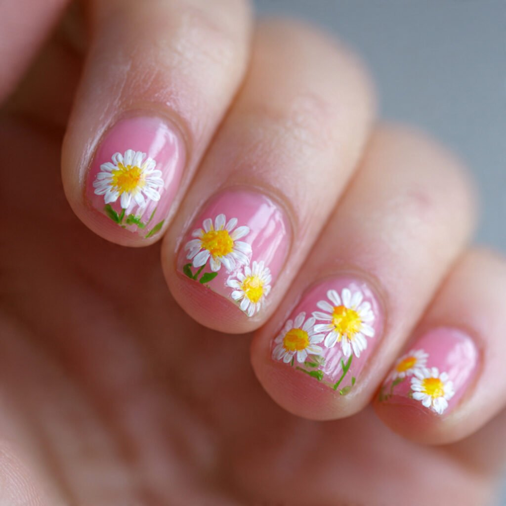 Pink and Yellow Daisy Nail Ideas