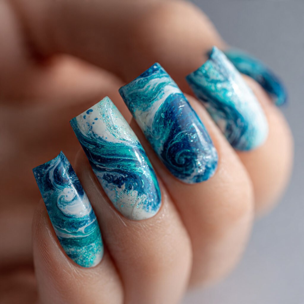 25 Gorgeous End of Summer Nail Ideas You Will Absolutely Love 9 Ocean Wave Nail Ideas