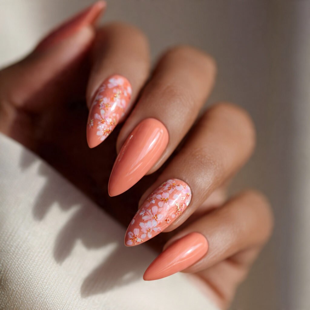 Peach Coral Almond Nail Ideas