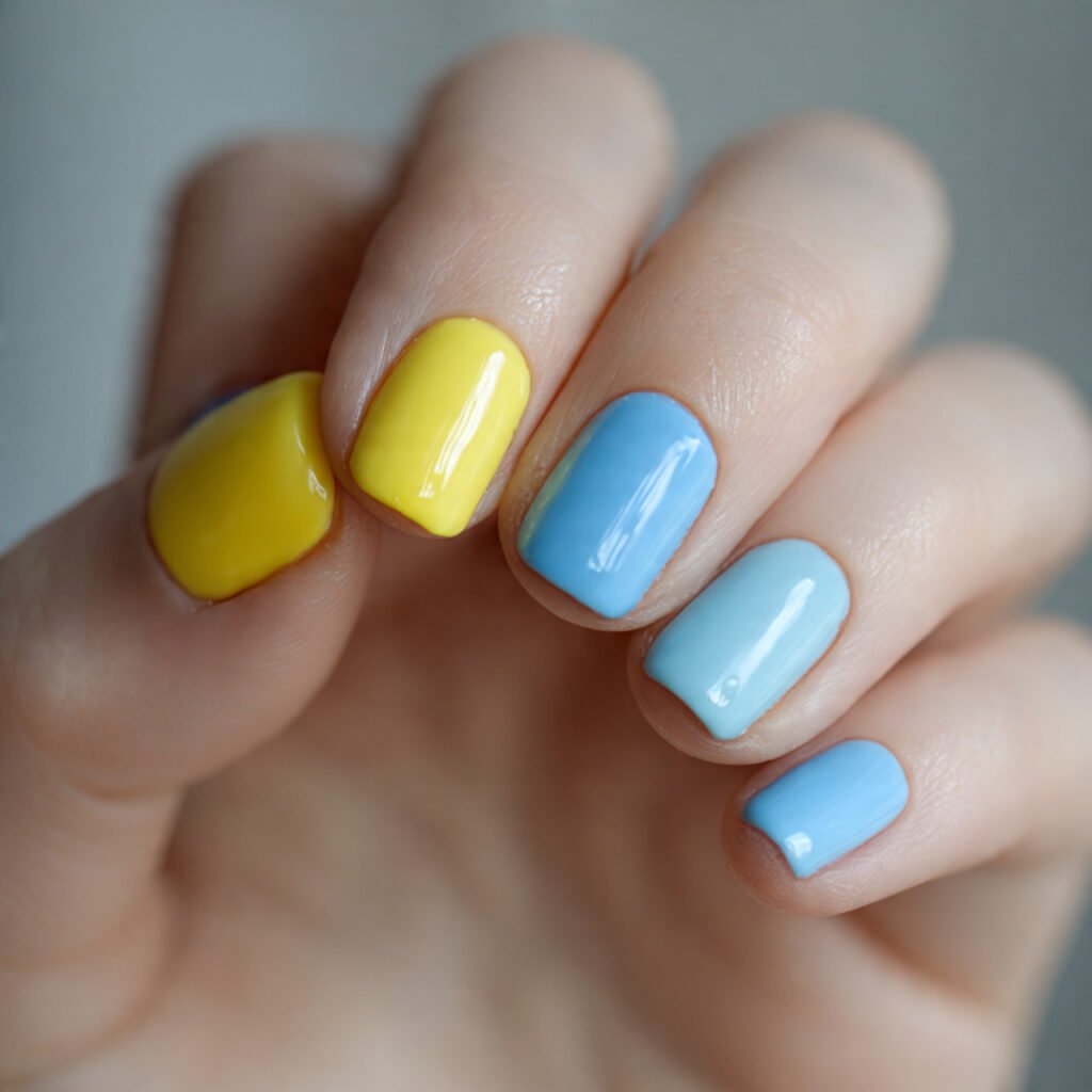 Lemon Yellow and Sky Blue Nail Ideas