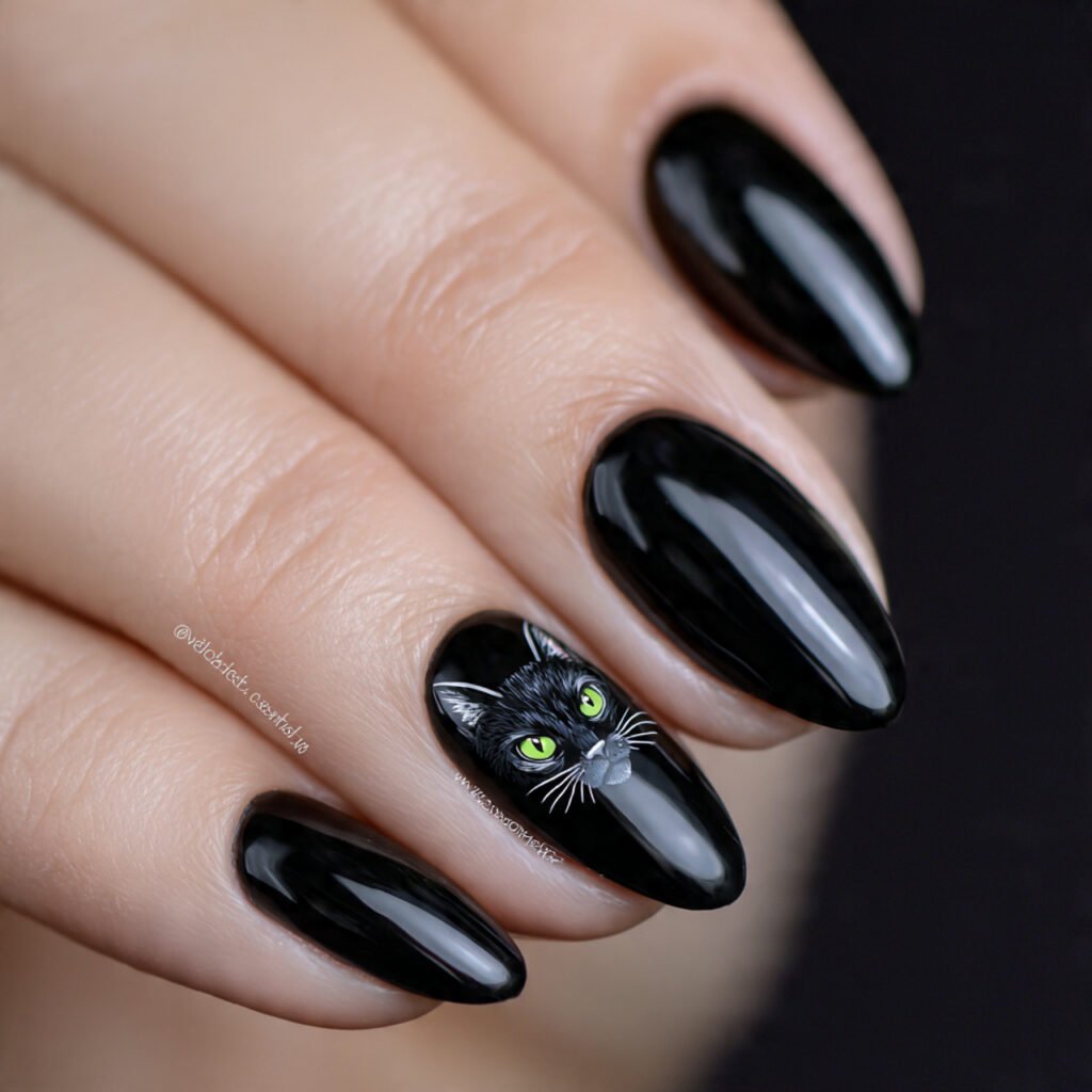 30 Best Halloween Nail Ideas for Every Vibe and Skill Level 3 Black Cat Nail Art
