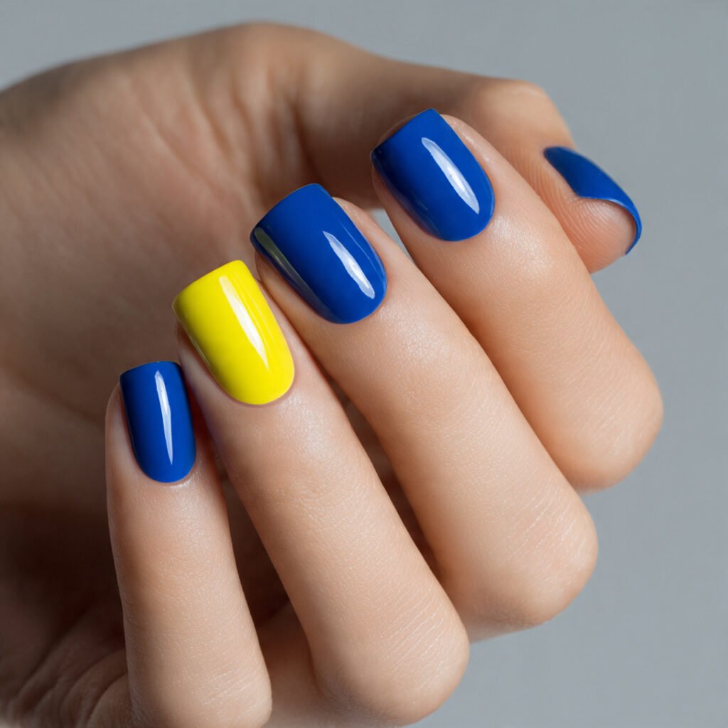 Lemon and Cobalt Blue Nail Ideas
