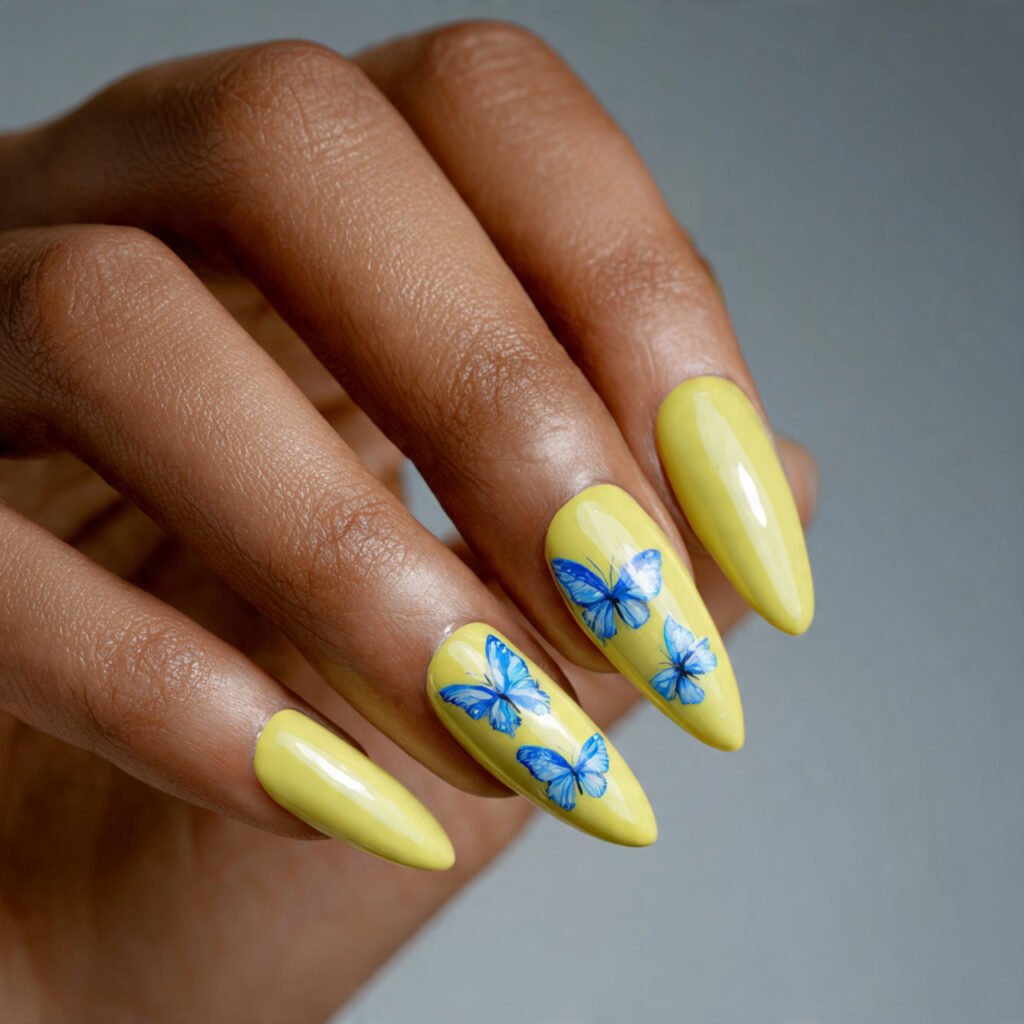 Lemon Butterfly Blue Nail Ideas