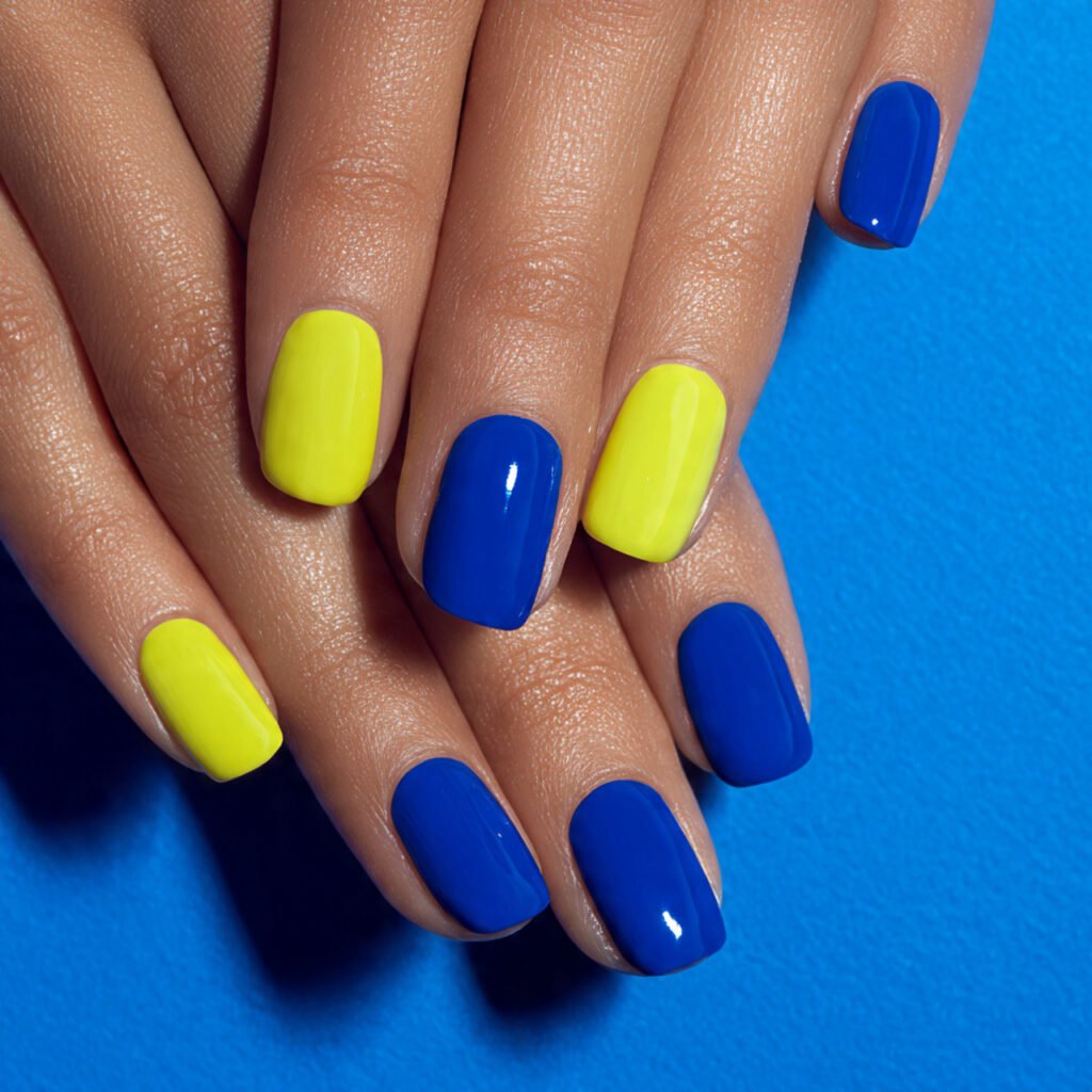 Glossy Lemon and Blue Nail Ideas