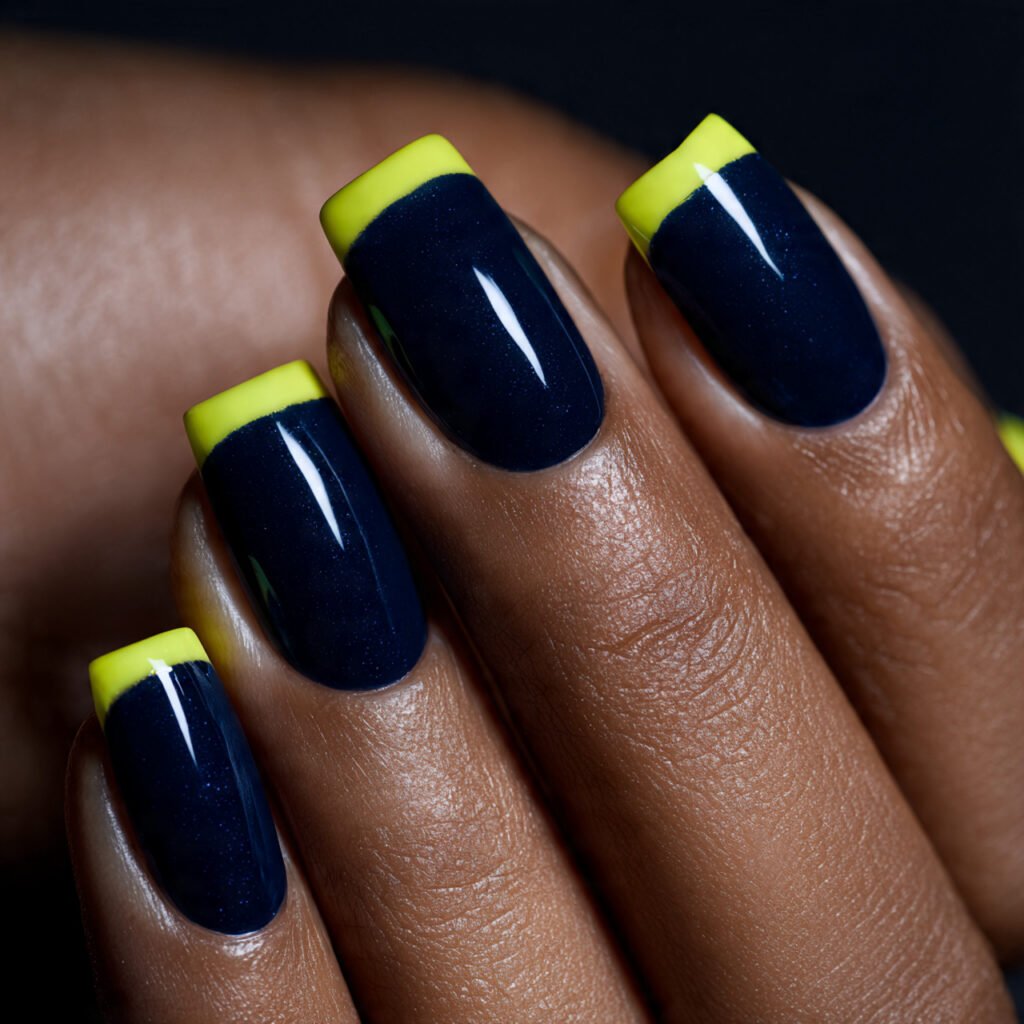 Lemon and Midnight Blue Nail Ideas