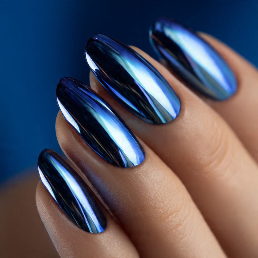 Lemon Chrome and Blue Nail Ideas