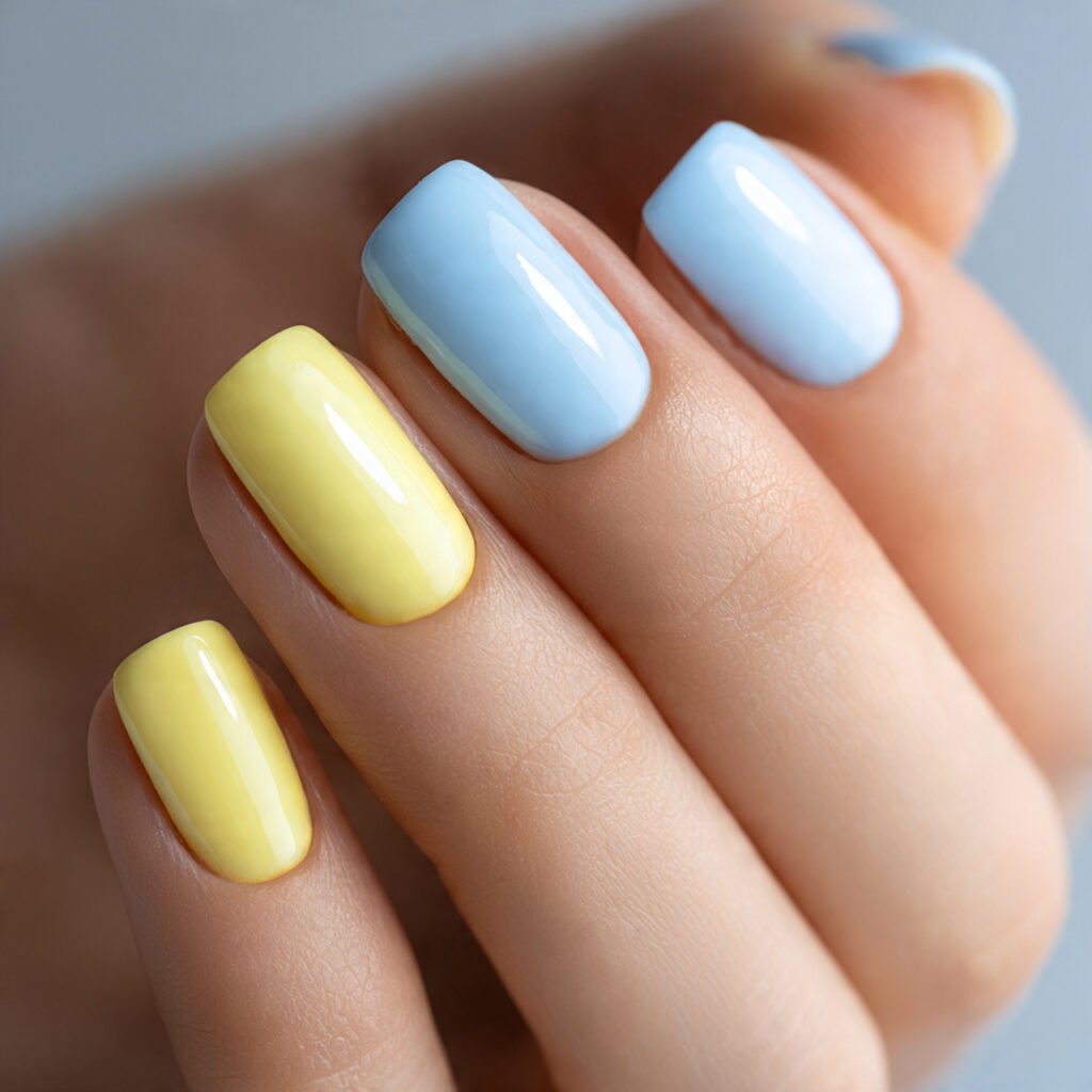 Lemon and Ice Blue Nail Ideas