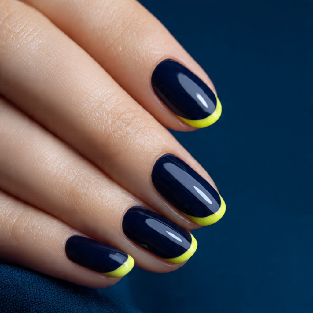 Navy Blue and Bright Lemon Nail Ideas
