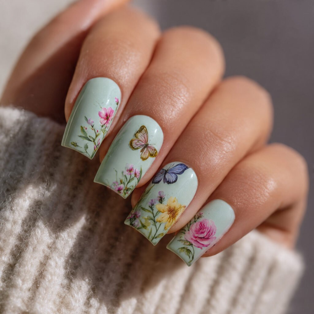 Floral and Butterfly Nail Ideas