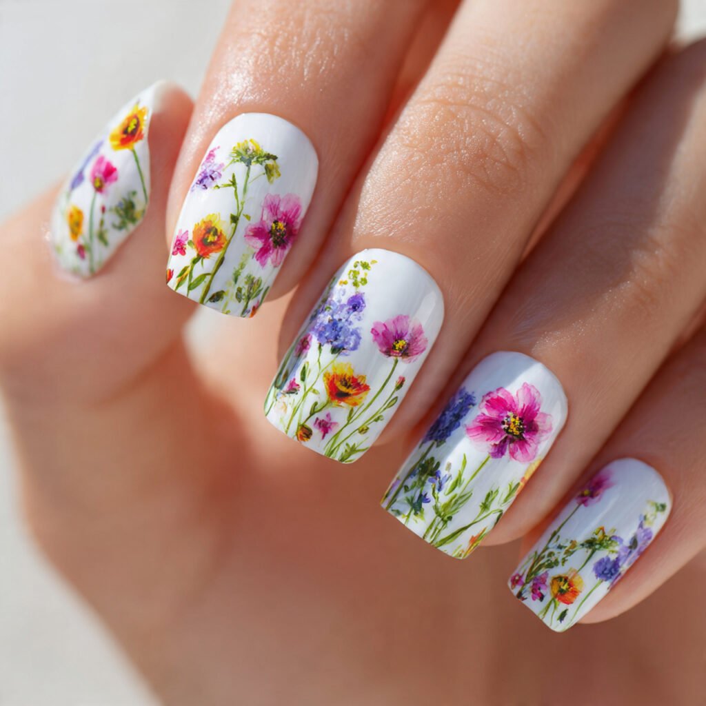 Floral and White Nail Ideas