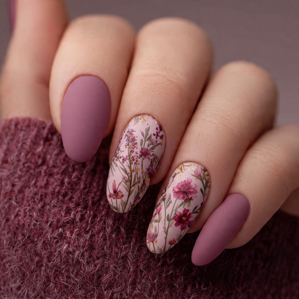 Floral Matte Nail Ideas