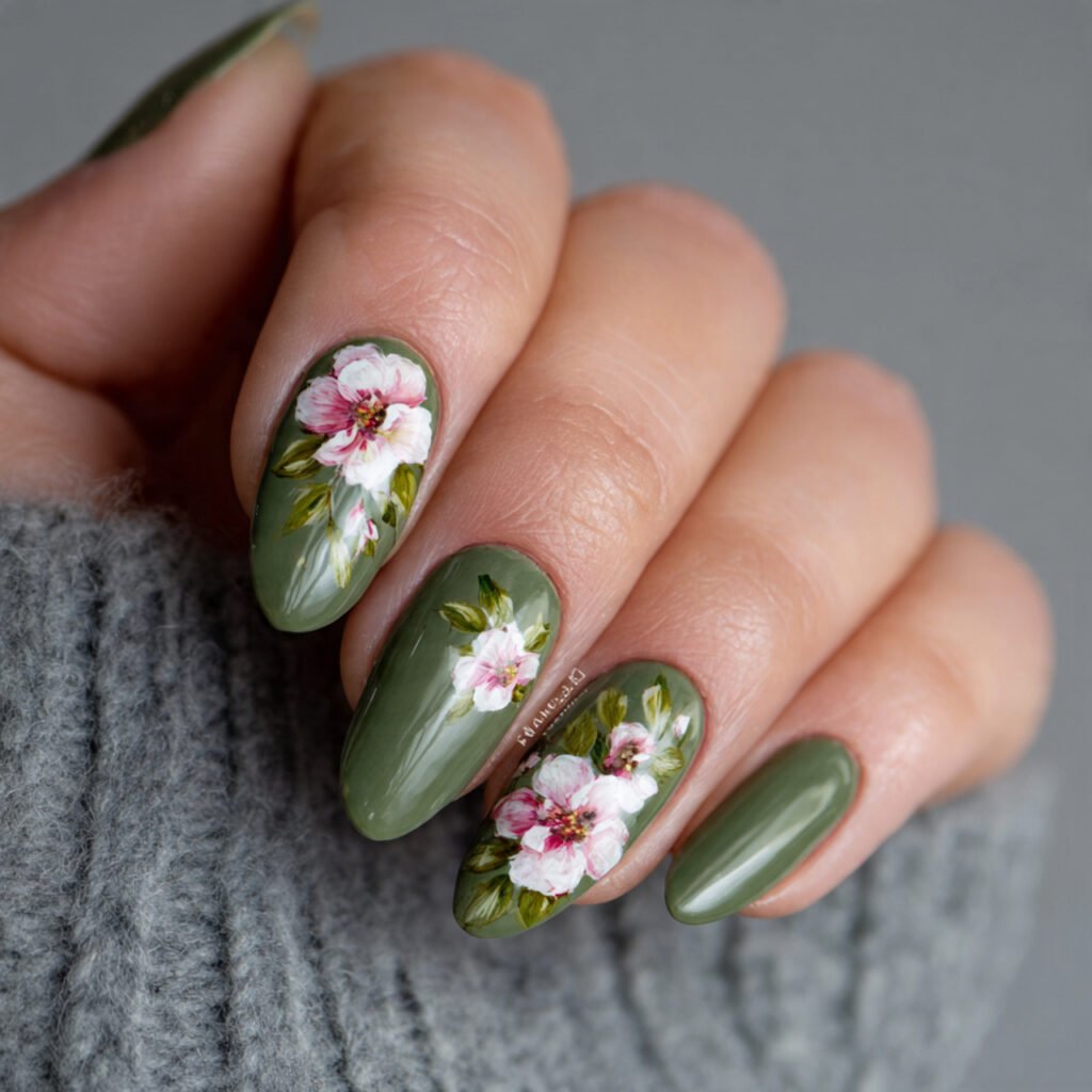 Green Floral Nail Ideas