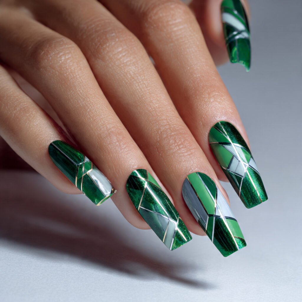 Green Geometric Nail Ideas