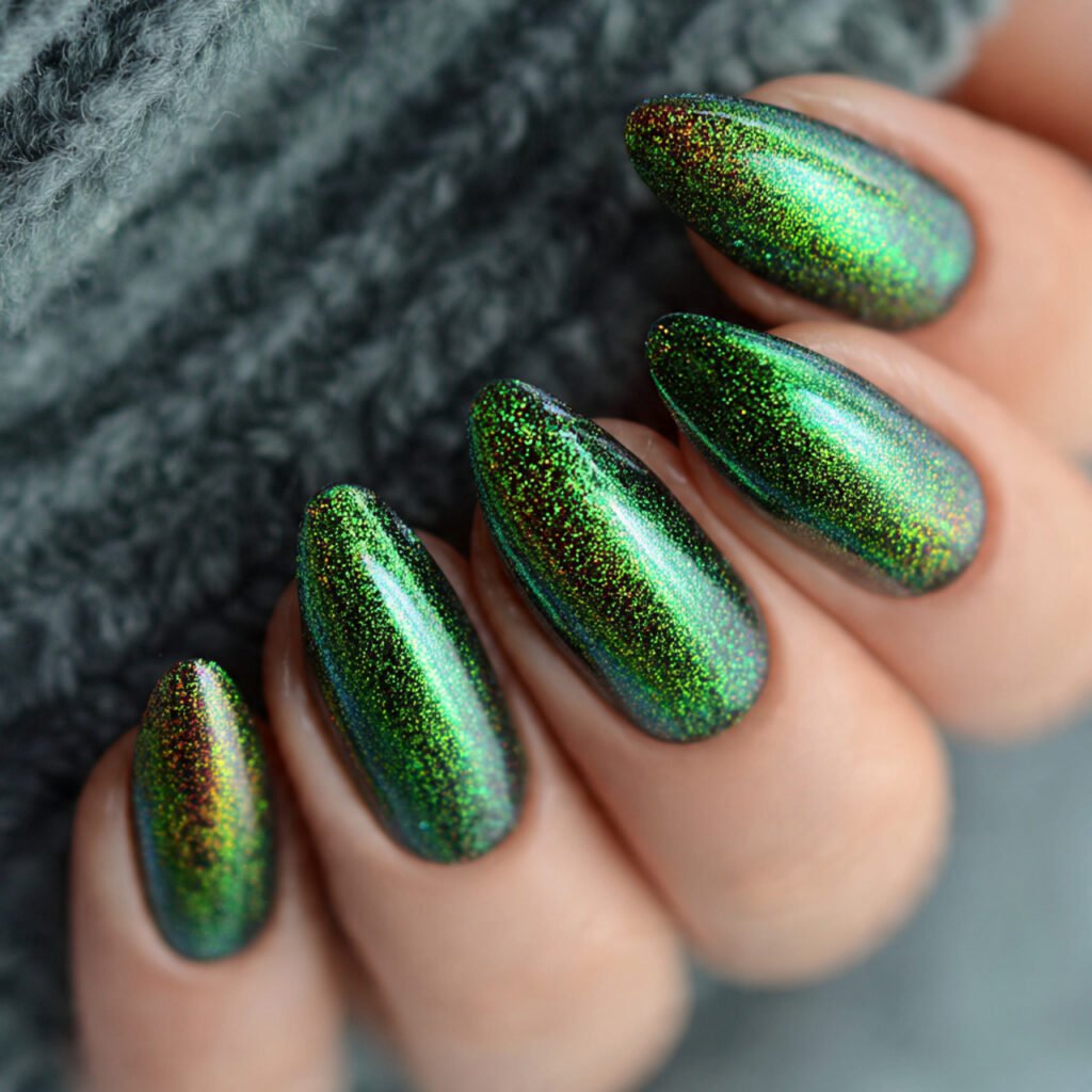 Green Holographic Nail Ideas