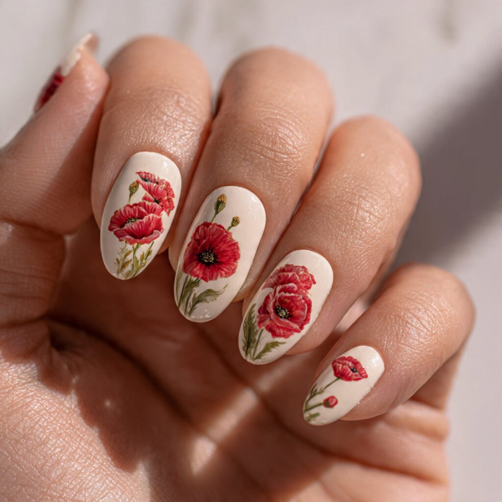 Red Floral Nail Ideas
