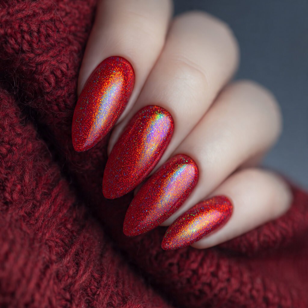 Red Holographic Nail Ideas