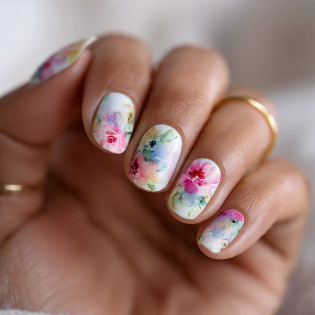Watercolor Floral Nail Ideas