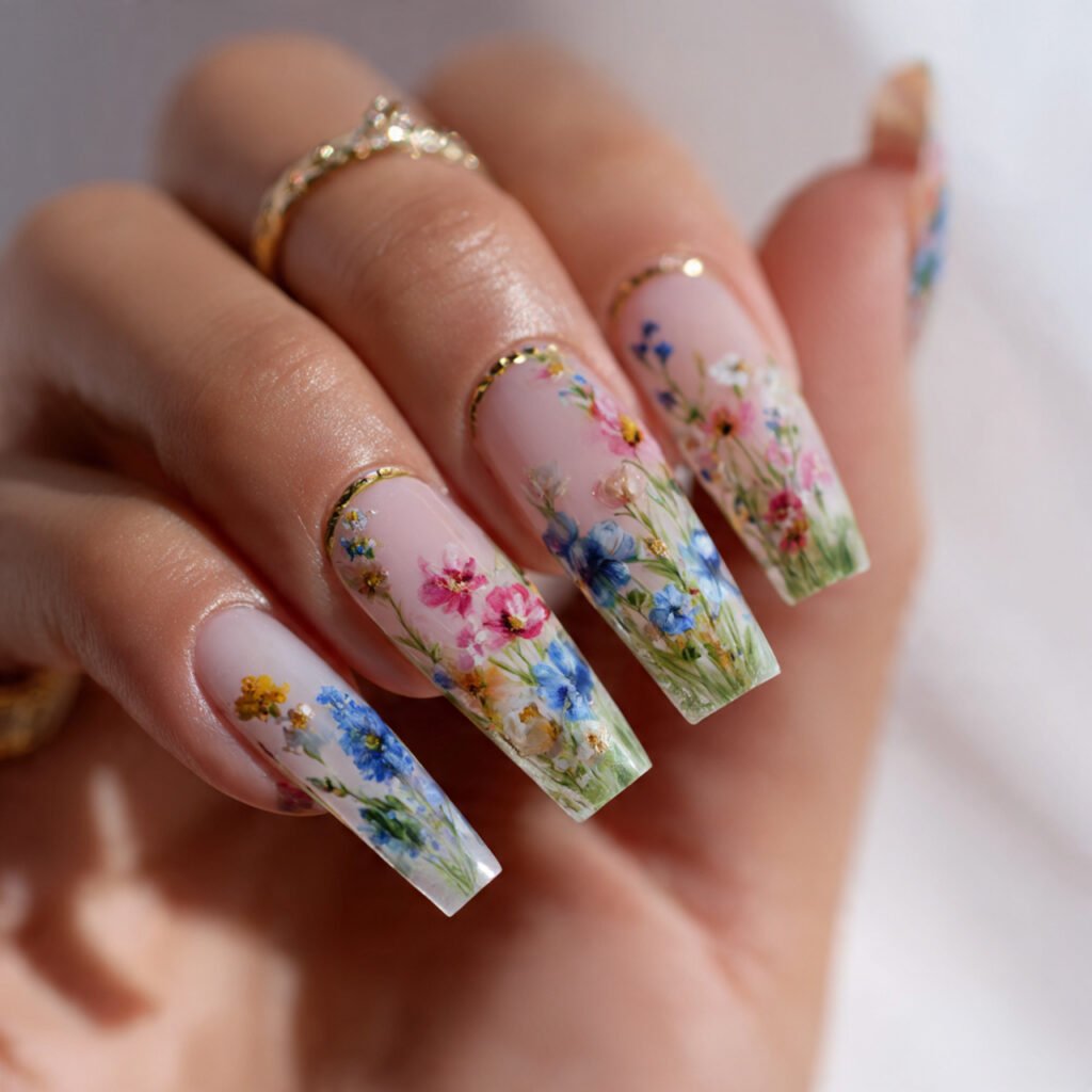 Floral Coffin Nail Ideas