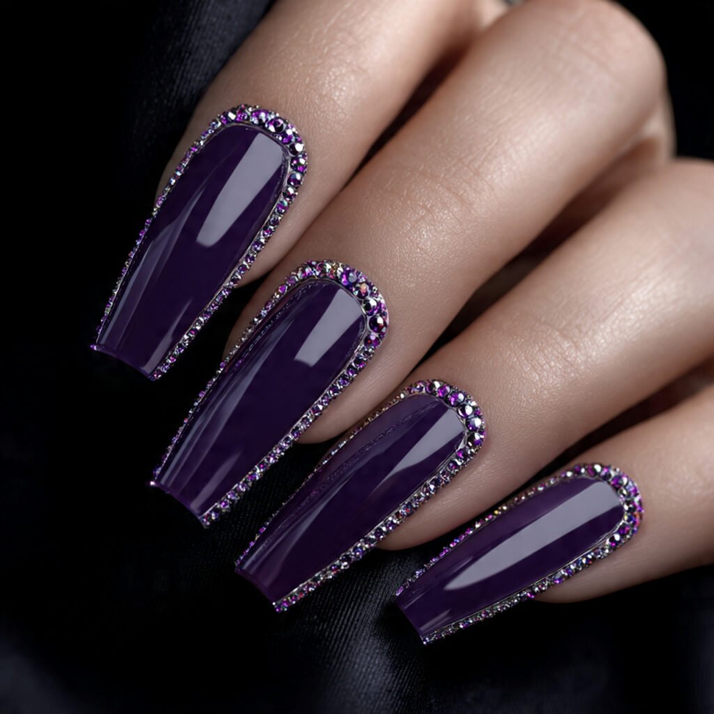 Purple Coffin Shape With Crystal Border