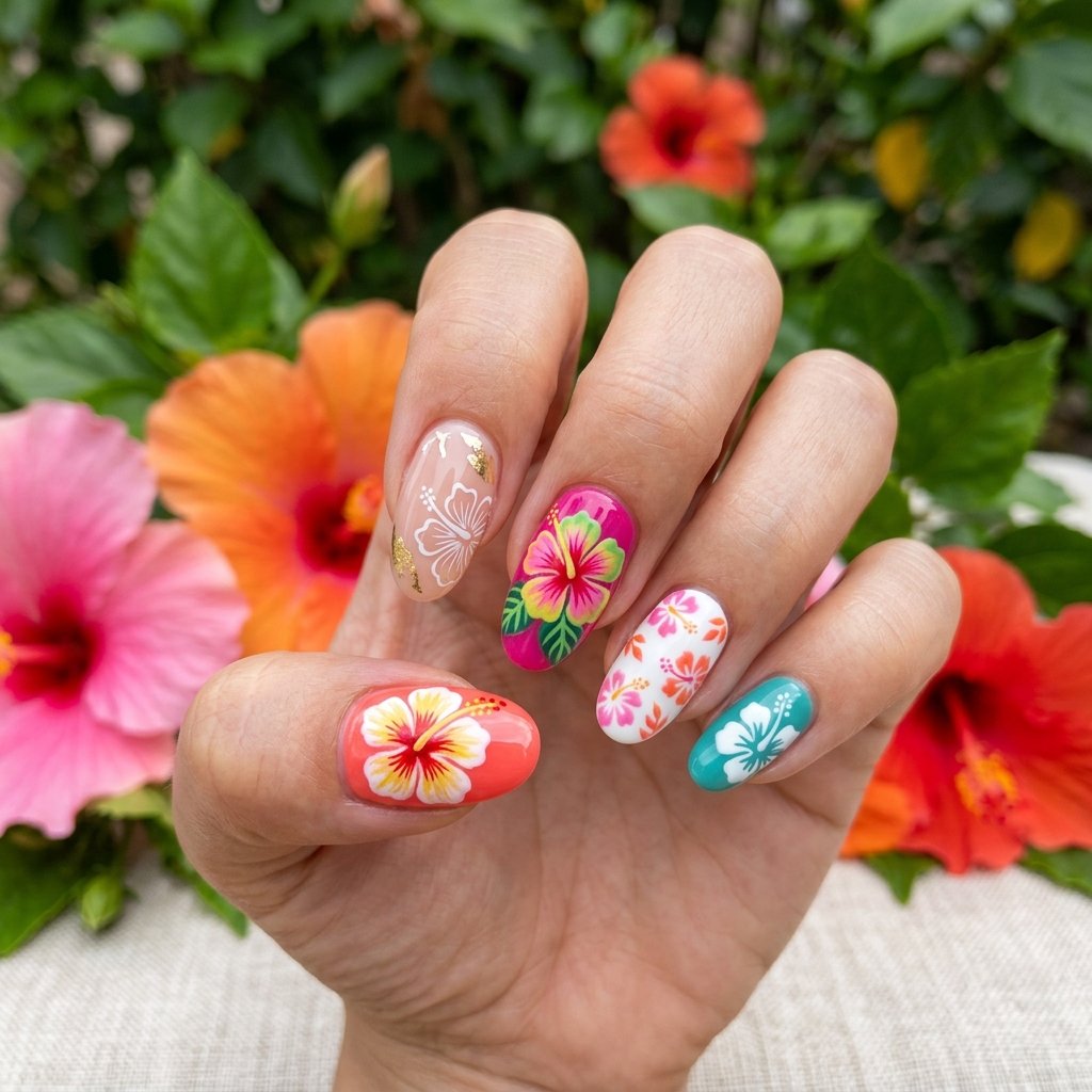 21 Awesome Hibiscus Flower Nail Ideas From Minimal to Full Tropical 2 Best Hibiscus Flower Nail Ideas to Try Right Now