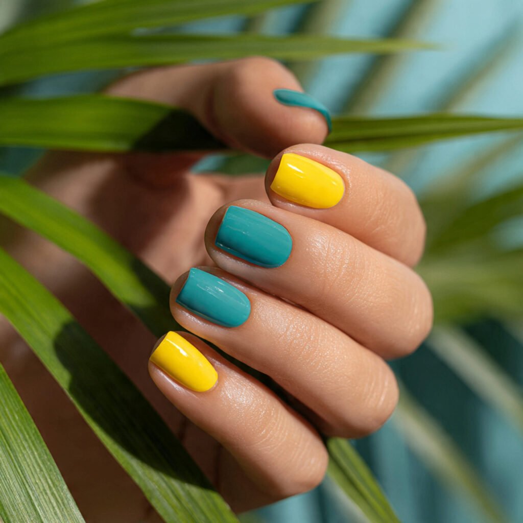 Lemon and Teal Nail Ideas