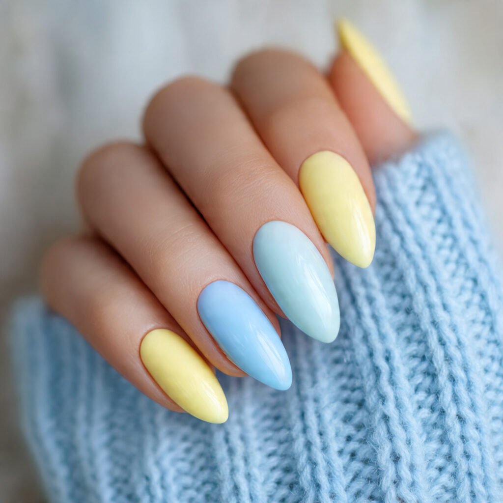 Pastel Lemon and Baby Blue Nail Ideas