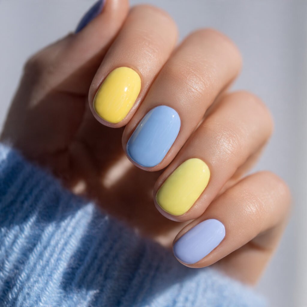 Lemon and Periwinkle Nail Ideas