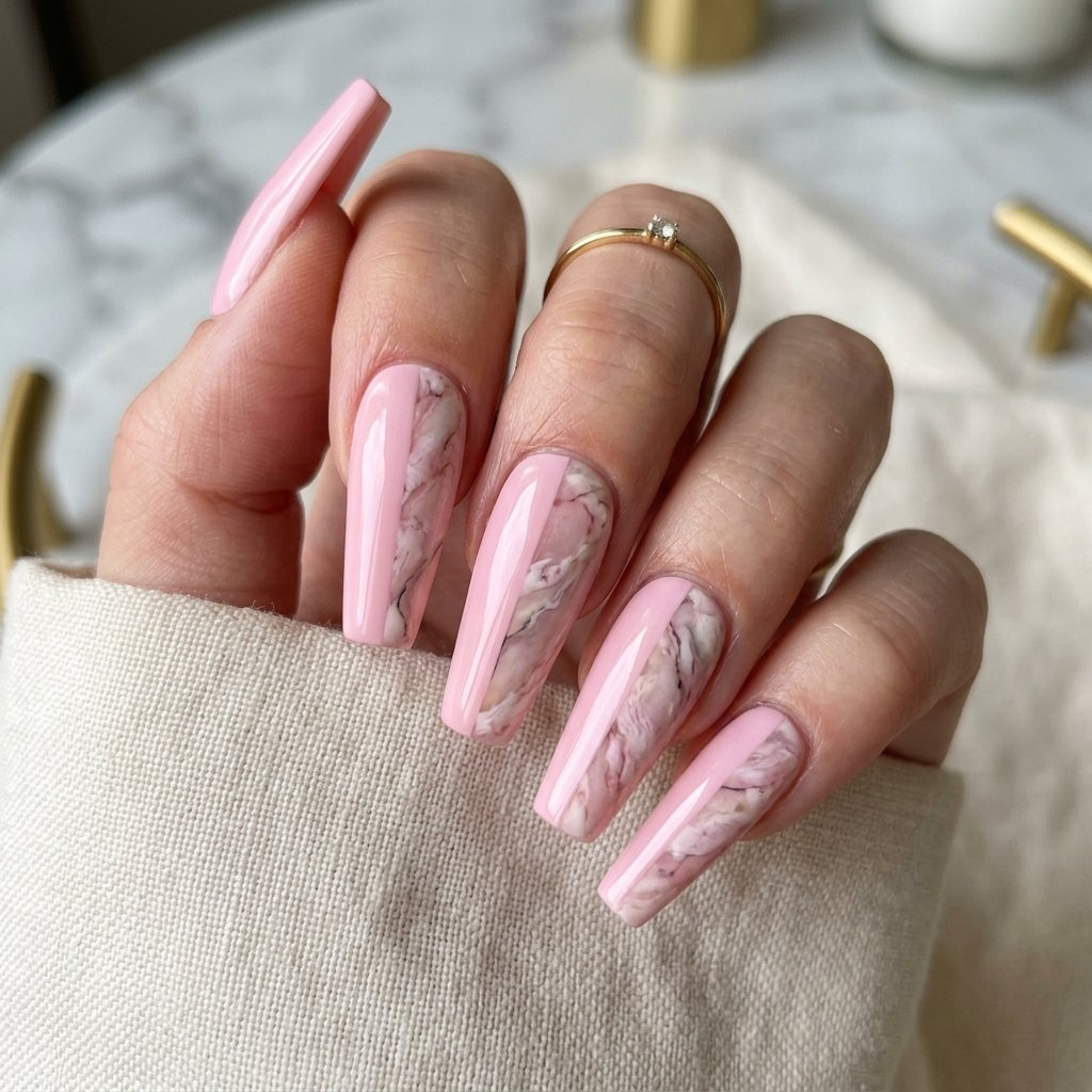 Vertical Split Pink Marble Block Style Idea