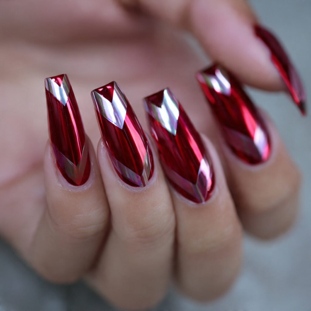 27 red chrome v cut tips geometric v shaped frenc