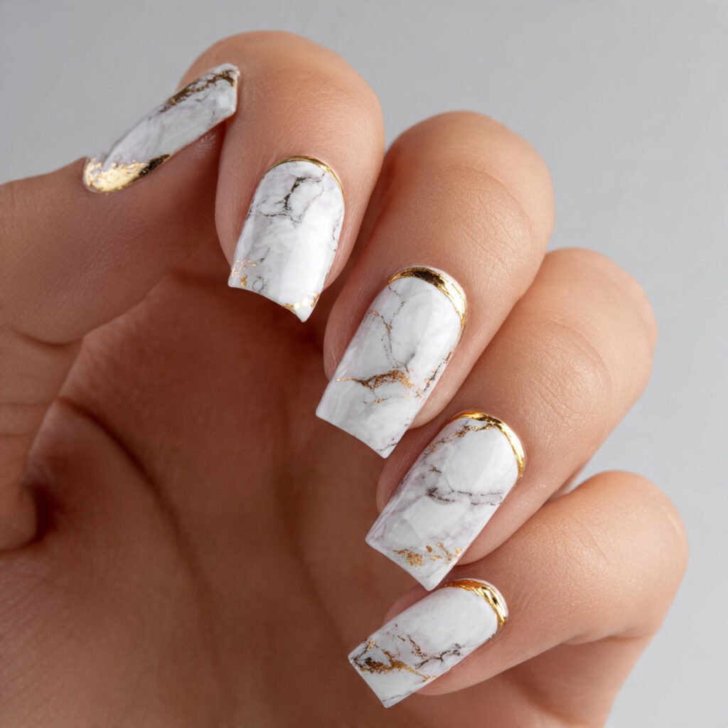 34 luxe 11 square composition of white marble nail