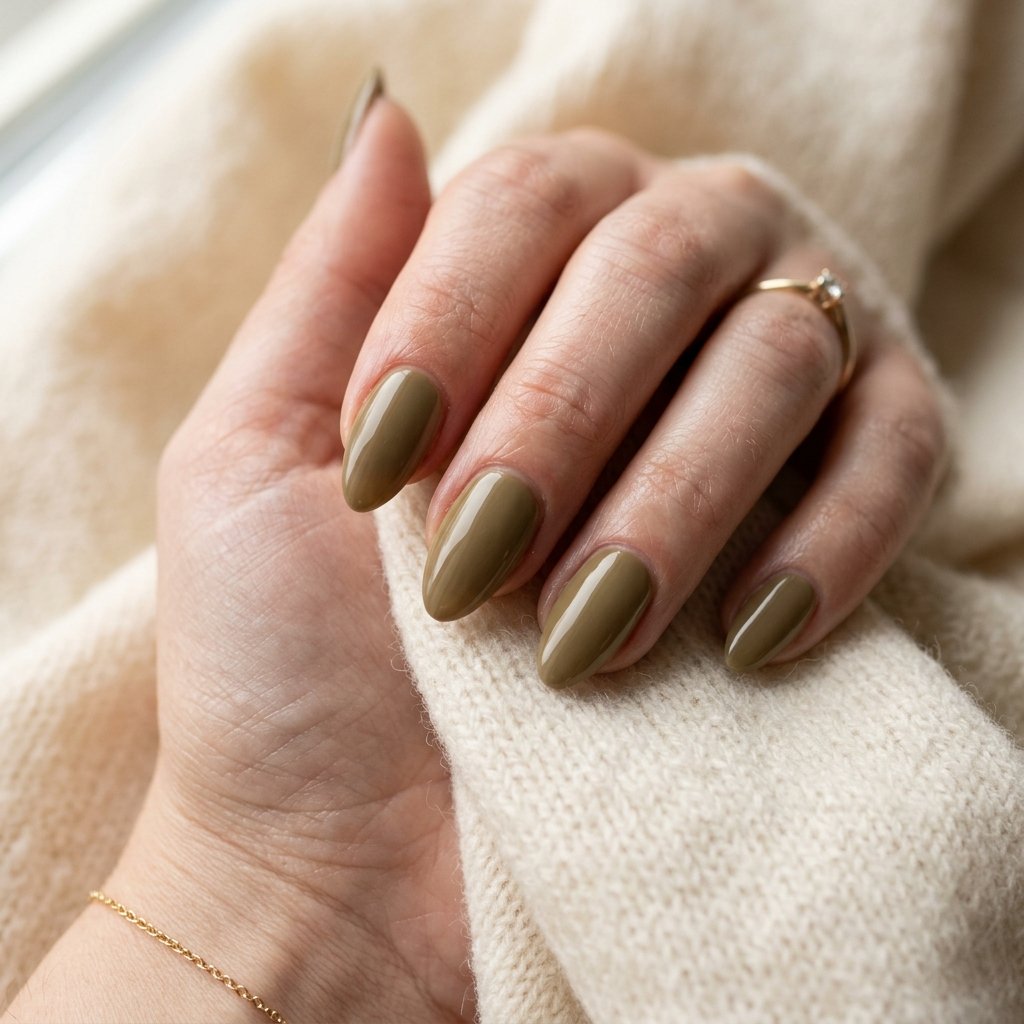 35 Best Green Fall Nails Ideas for Modern Autumn Style 7 Khaki Style