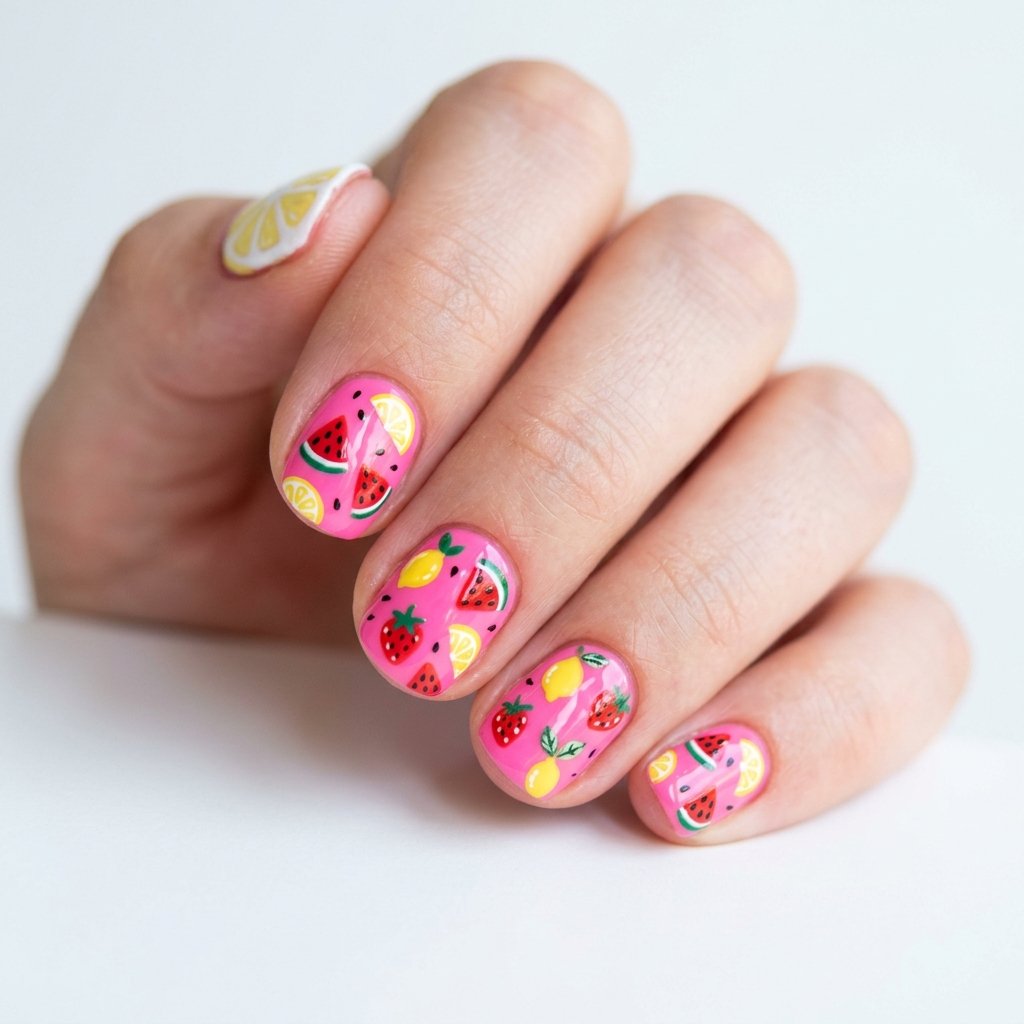 Bright Summer Acrylic Nails with Fruits