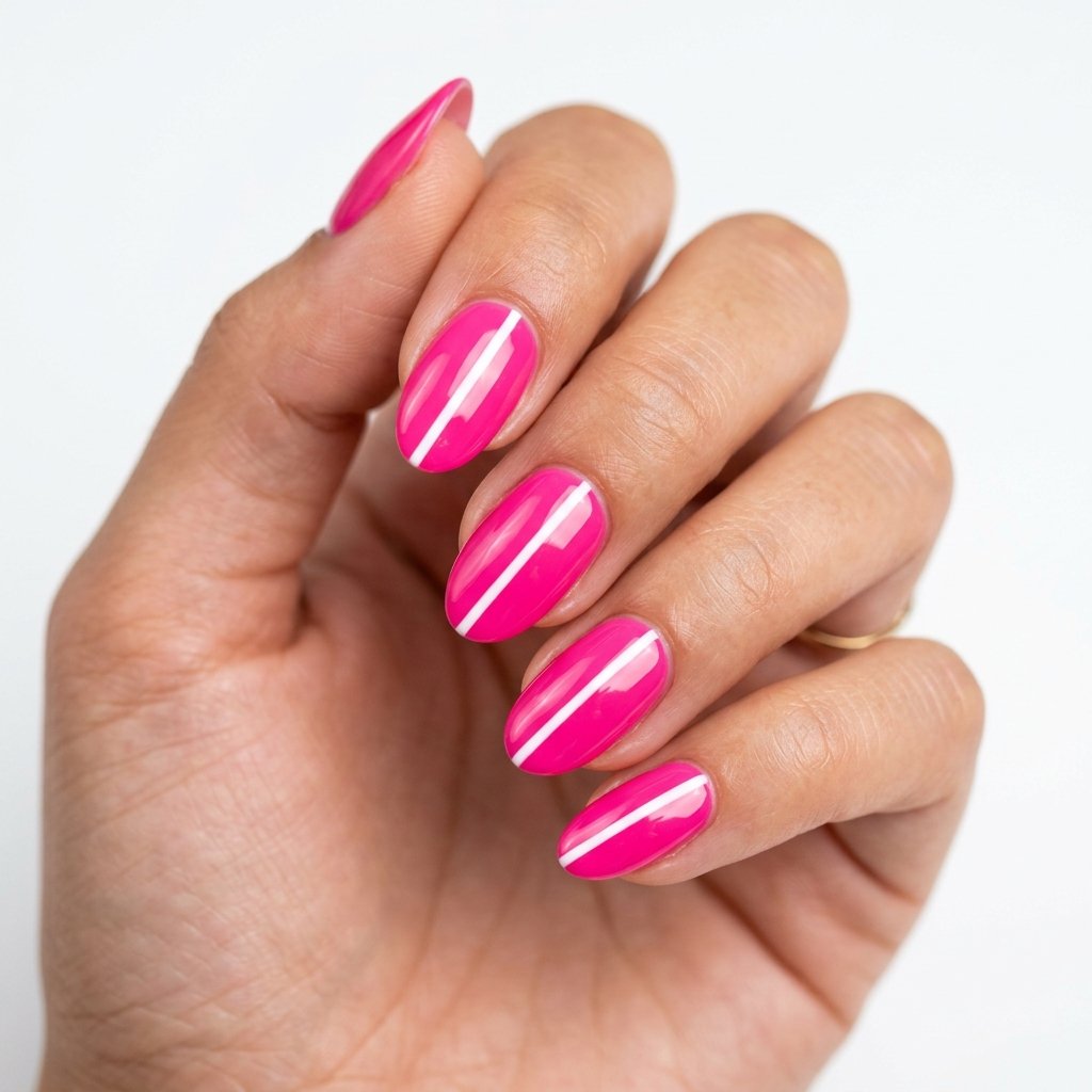 Bright Summer Acrylic Nails with Stripes