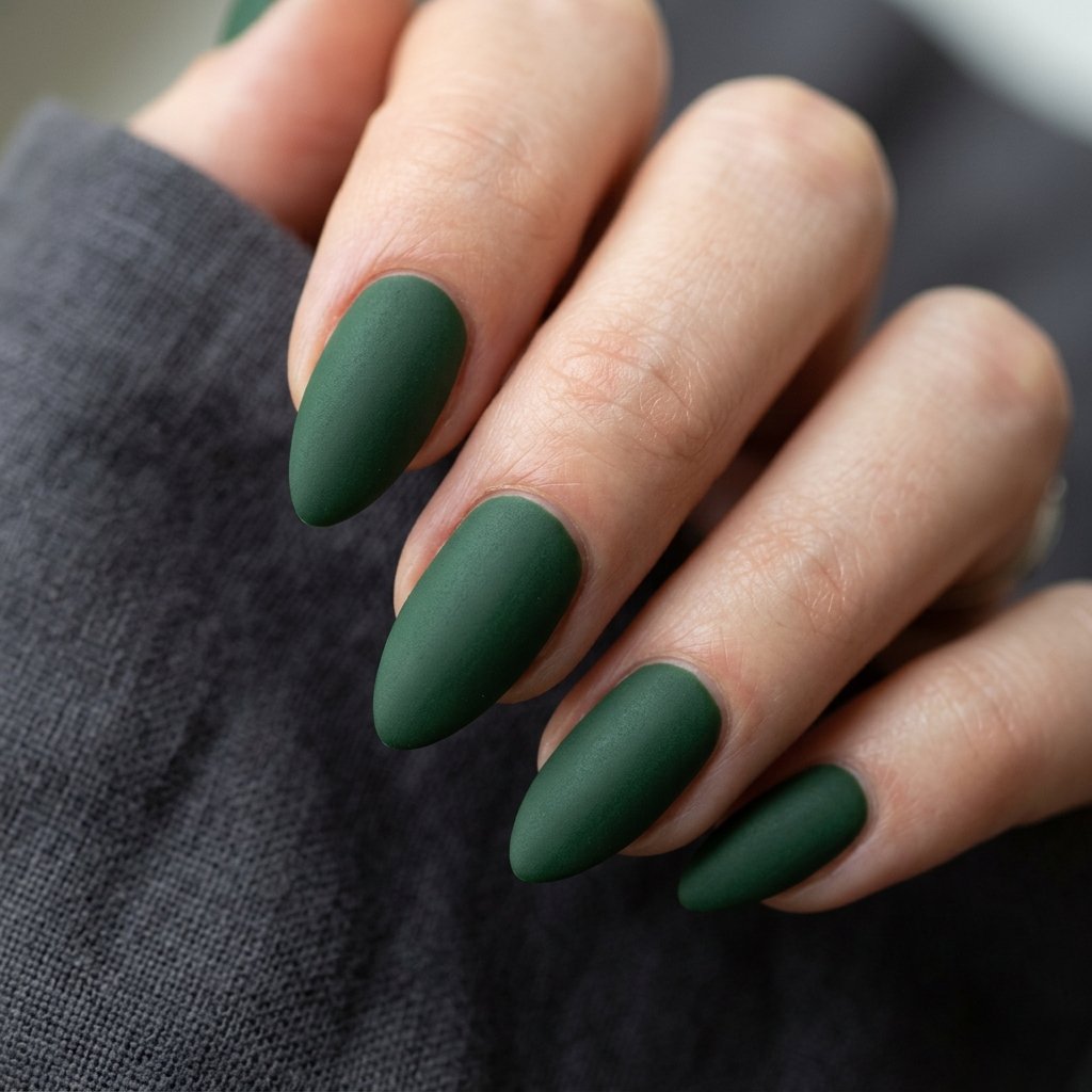 35 Stunning Forest Green Nails Ideas for a Chic Look 2026 2 Classic Matte Finish