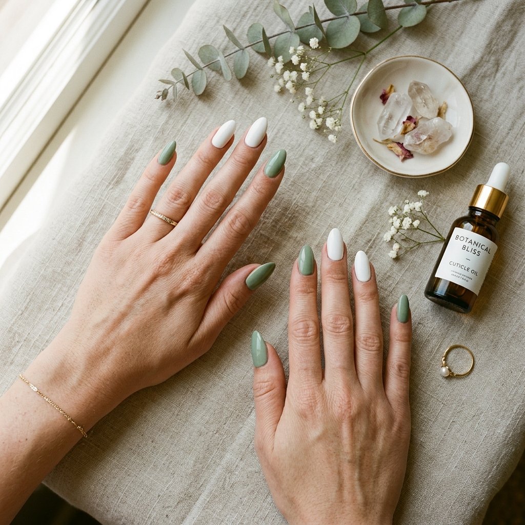 Sage Green and White Nail Ideas