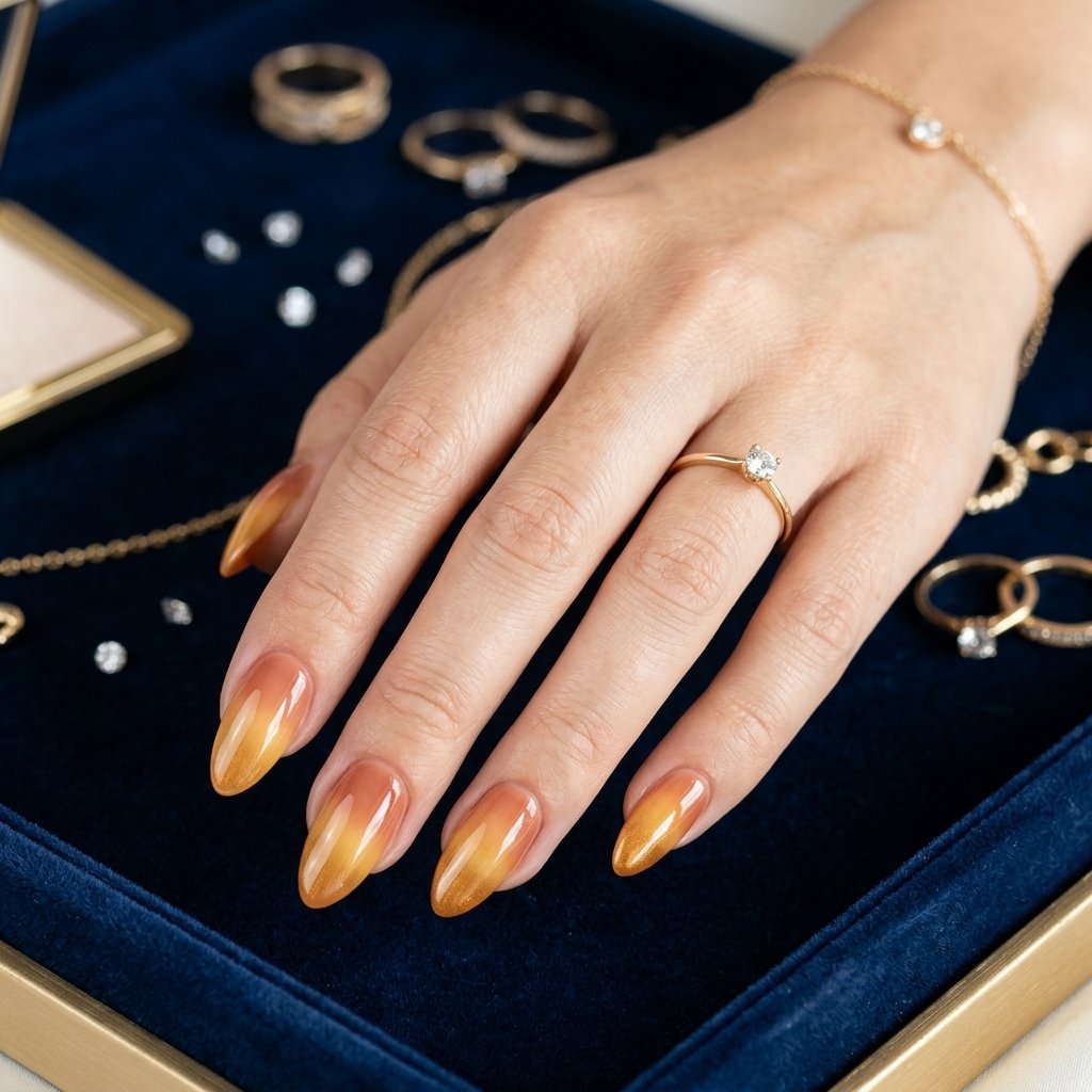 Almond Shaped Golden Gradient Nails