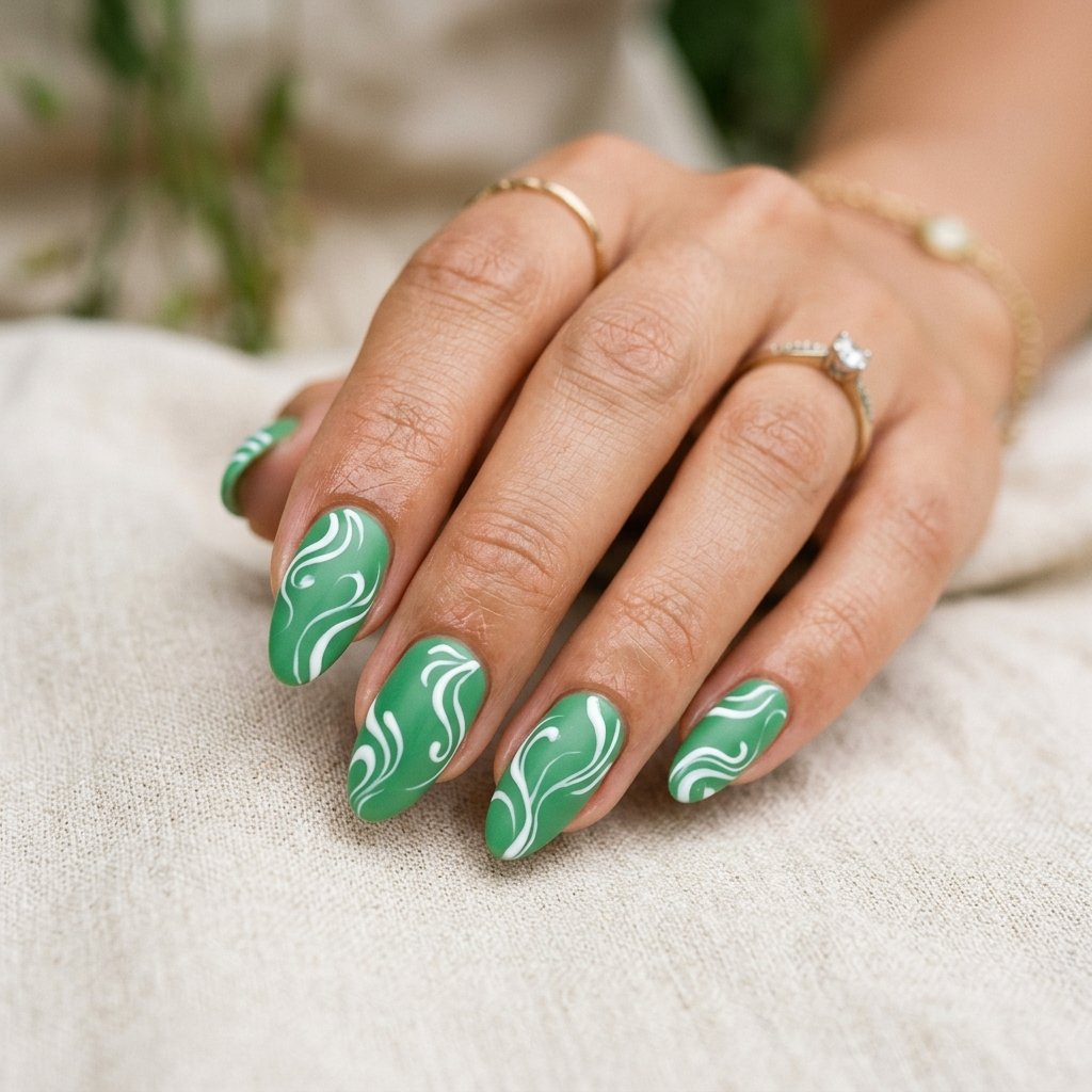 Emerald Green and White Nail Ideas