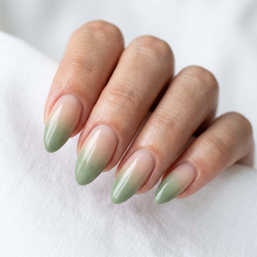 Soft Green Ombre French Tip Design
