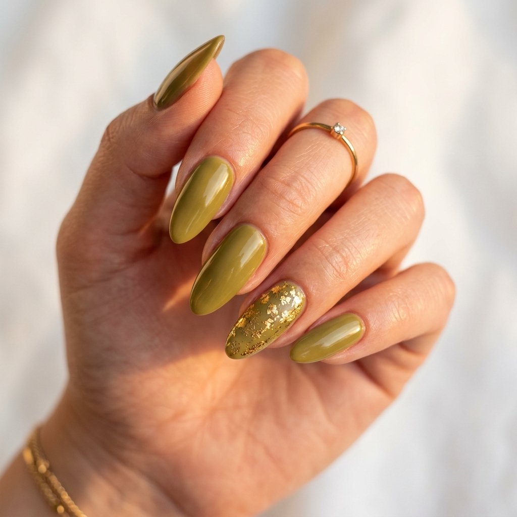 35 Best Green Summer Nails for a Bold Warm Season 2026 12 Golden Hour Green Nails