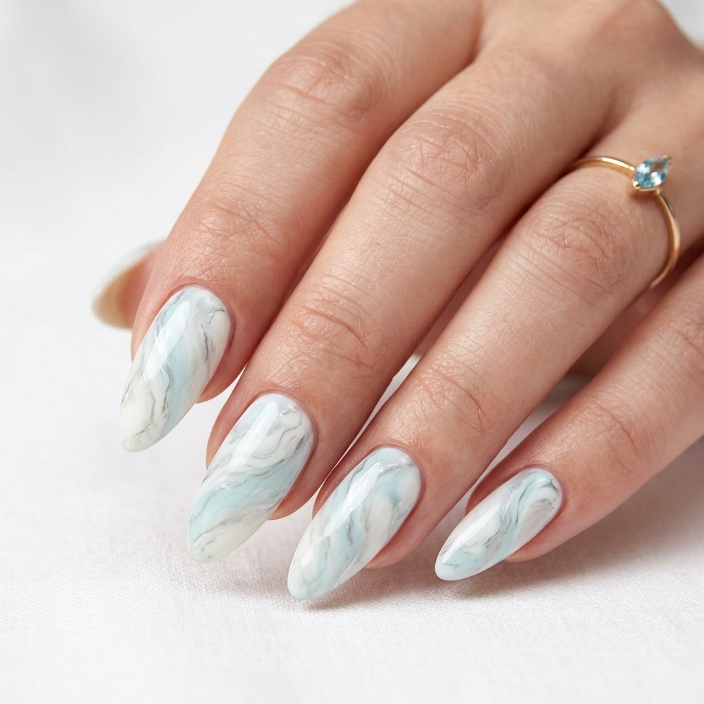 34 Stunning Trendy Summer Nails Worth Copying This Year 2026 31 Poolside Marble Nails