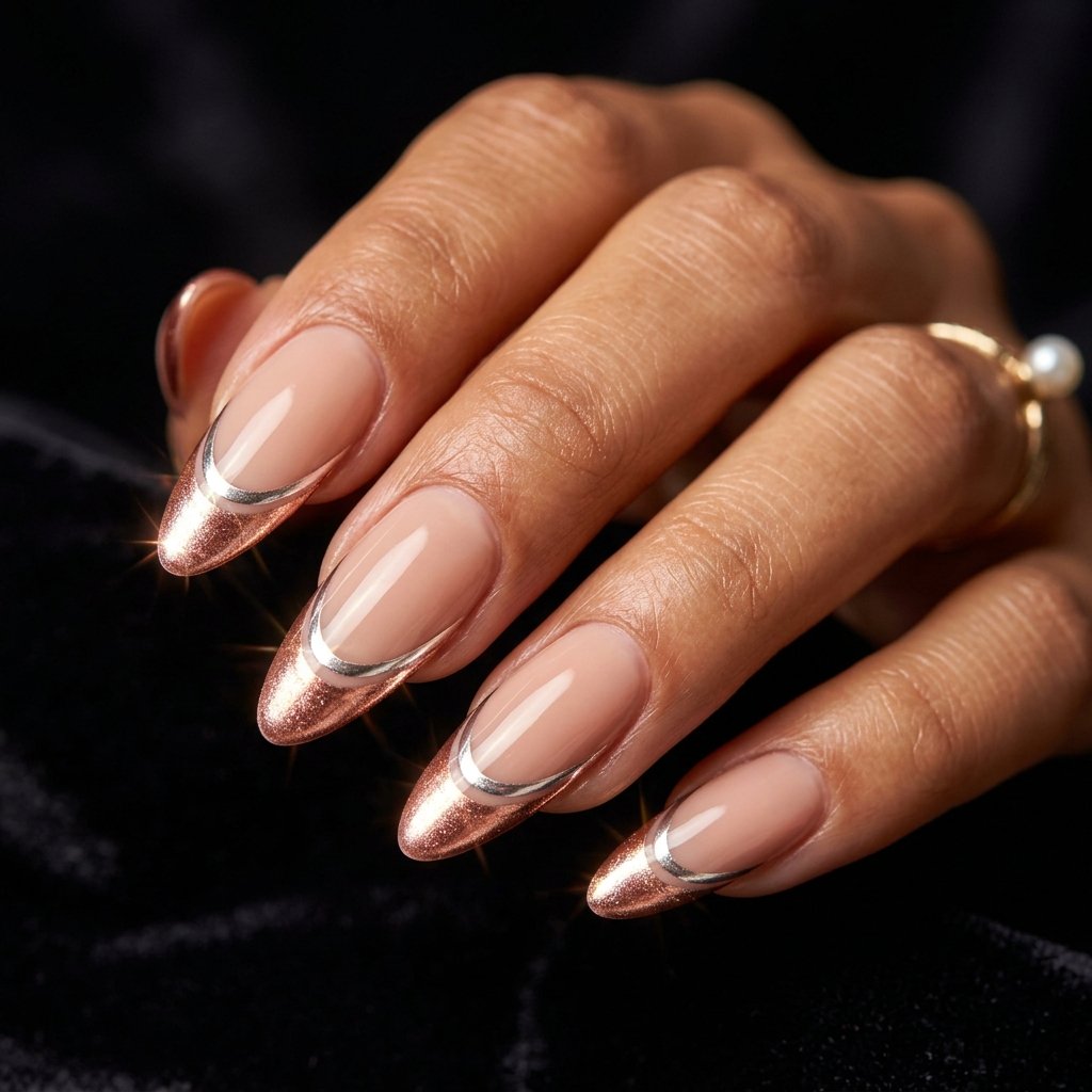 35 Top Most Viral Double French Tip Nails of the Season 2026 9 Metallic Double Tip Nails