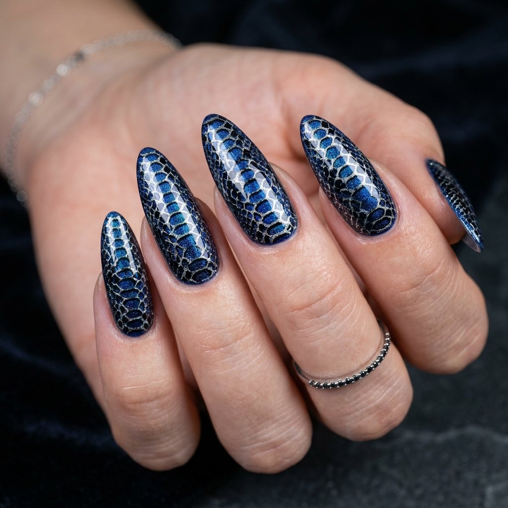 35 Cobalt Blue Nails: Bold, Beautiful and On Trend 2026 34 Cobalt Blue Snake Skin Nails