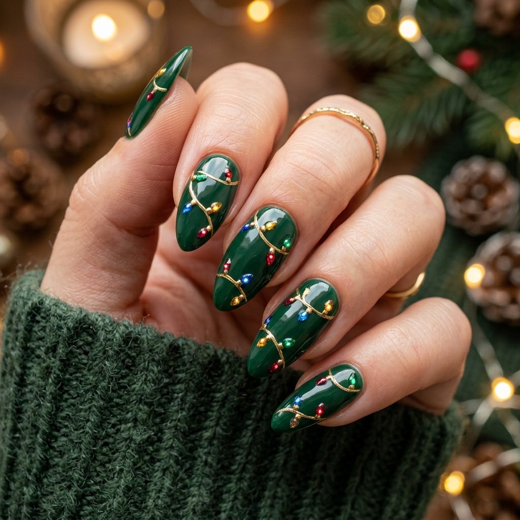 Almond Nail Christmas Light Designs