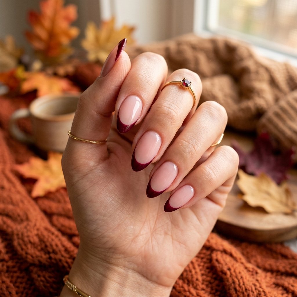 35 Fall French Tip Nails Ideas That Are Trending This Autumn Season 2026 21 Almond Shape Fall French Tip Nails