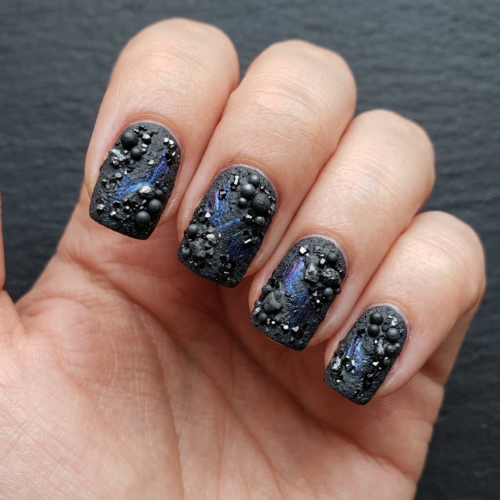 32 Galaxy Nails Ideas: Master the Aesthetic of the Cosmos 19 Asteroid Belt Texture Idea
