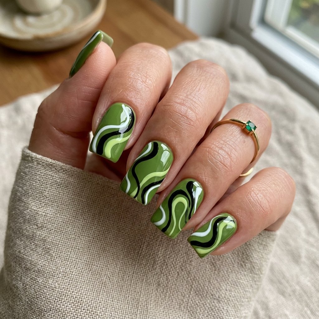 Avocado Green Abstract Swirl Art